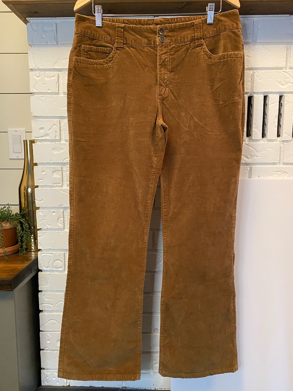 Y2K Eivissa Brown Corduroy Velvet Pants Size 16 Bootcut Stretch Vintage 90s